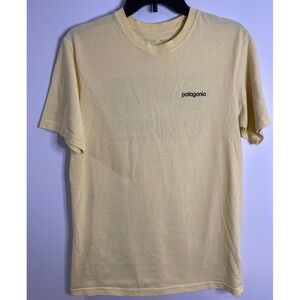 Patagonia Adult Small T Shirt Yellowing Front Back Print Light Beige Cotton